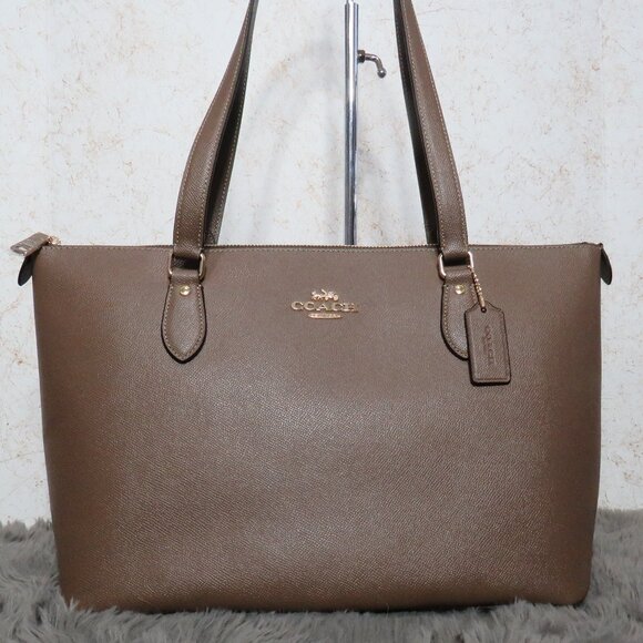 Coach Crossgrain Leather Gallery Tote (Dark Stone) - Picture 1 of 6